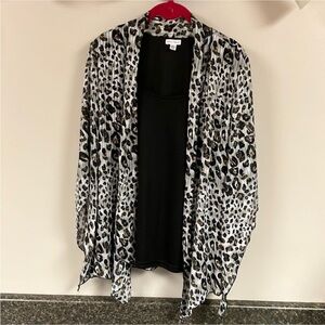 Rebecca Malone Black Tank with White and Black Leopard Print Kimono